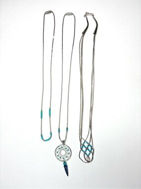 VTG Bundle: 3 Liquid Silver & Turquoise Necklaces - Southwestern Boho 16”